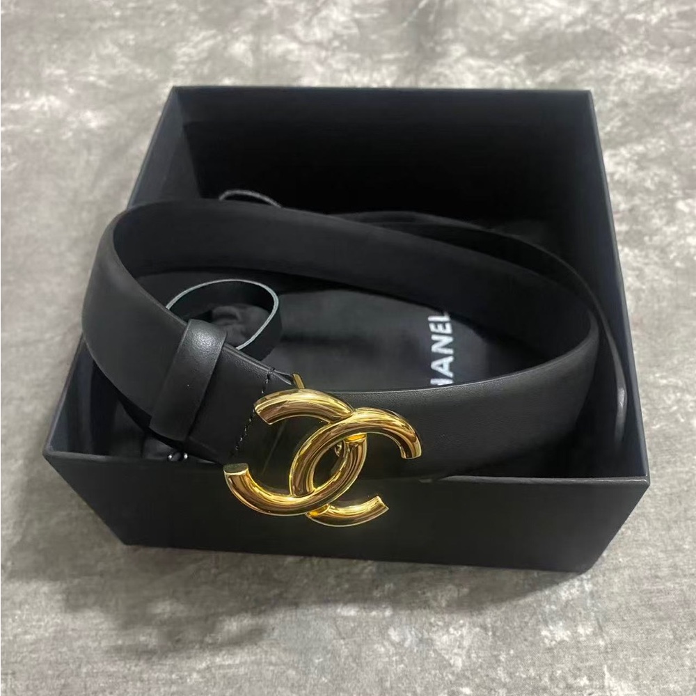 Chanel CC Logo Black Leather Belt 85cm